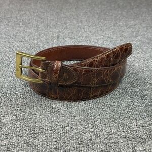 Zelli Genuine Crocodile Belt Mens 42 Brown Exotic Leather Solid Brass Buckle USA